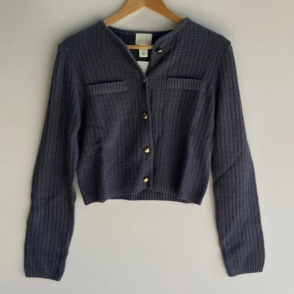 H&M Dark Blue Textured Cardigan - Picture 1 of 7